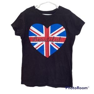 BOGO 🥳 Fine Brand Union Jack British Flag Heart T-shirt black | girls L |